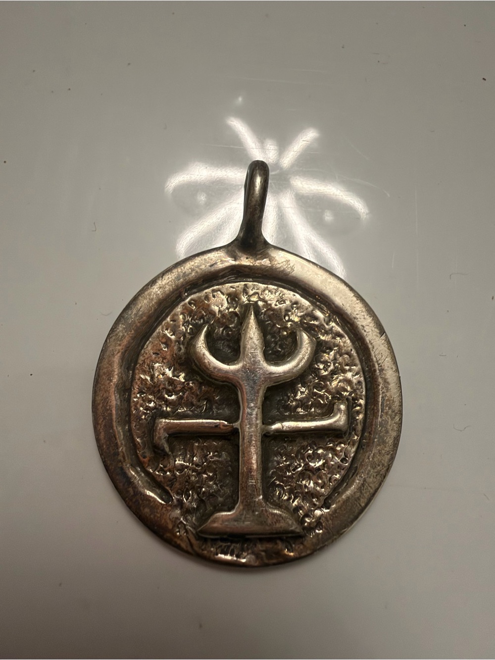 VOODOO VEVE OF EXU, PAPA LEGBA GUARDIAN SILVER PENDANT